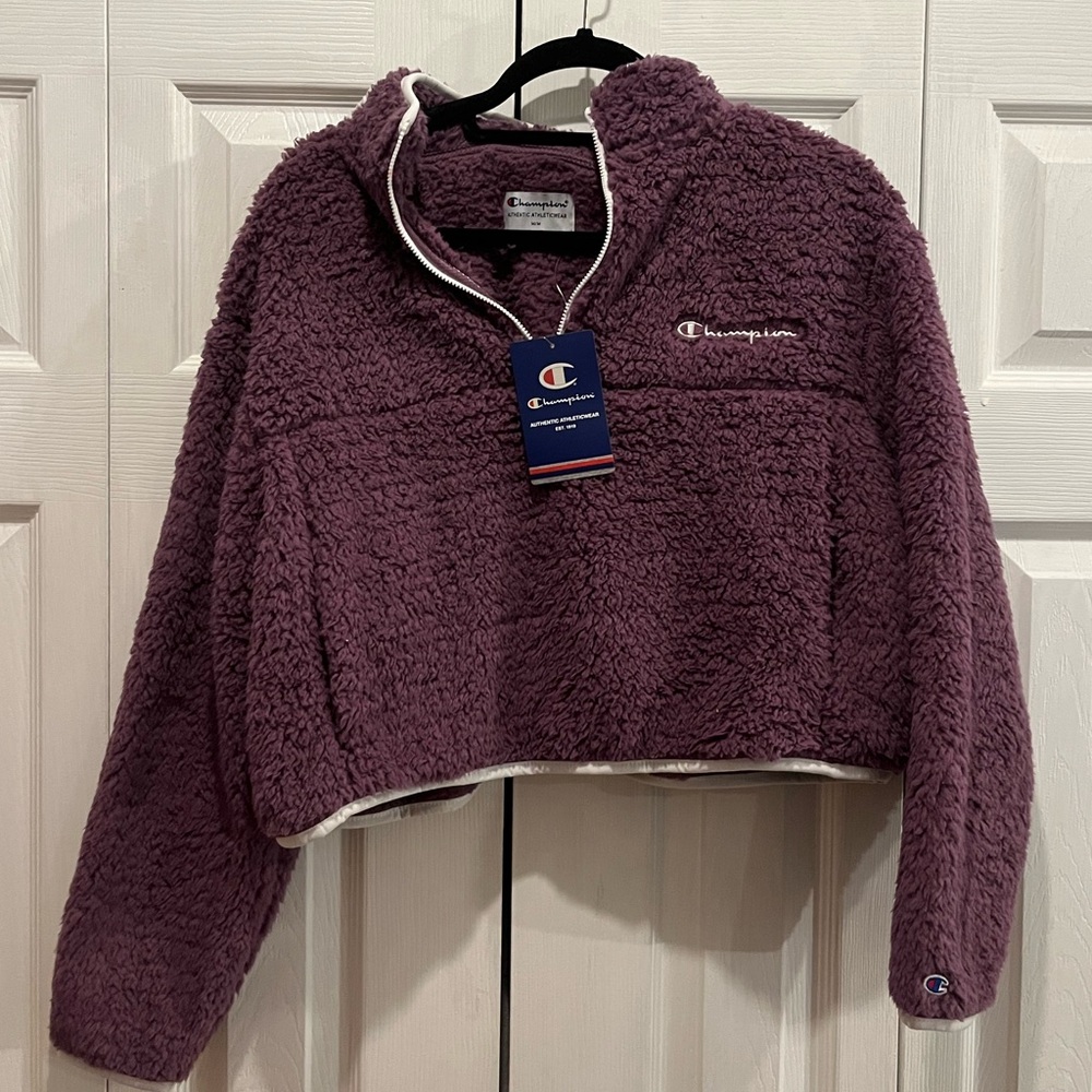 Champion Sherpa Purple 1/4 zip cropped sweater